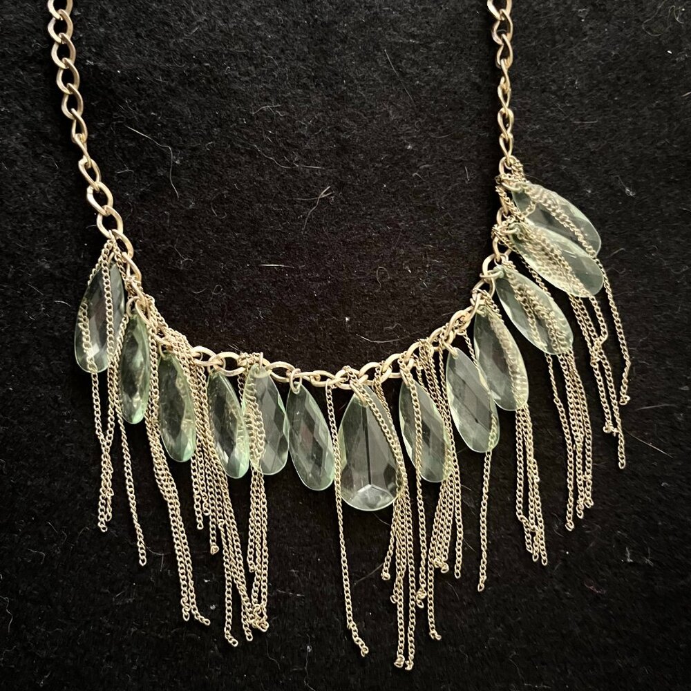 Vintage Bijoux Terner Choker-Style Tassle Necklace w/Pale Sea Green ‘Prisms’ - Picture 4 of 6